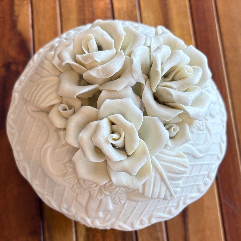 Charming Ivory Floral Ceramic Container
